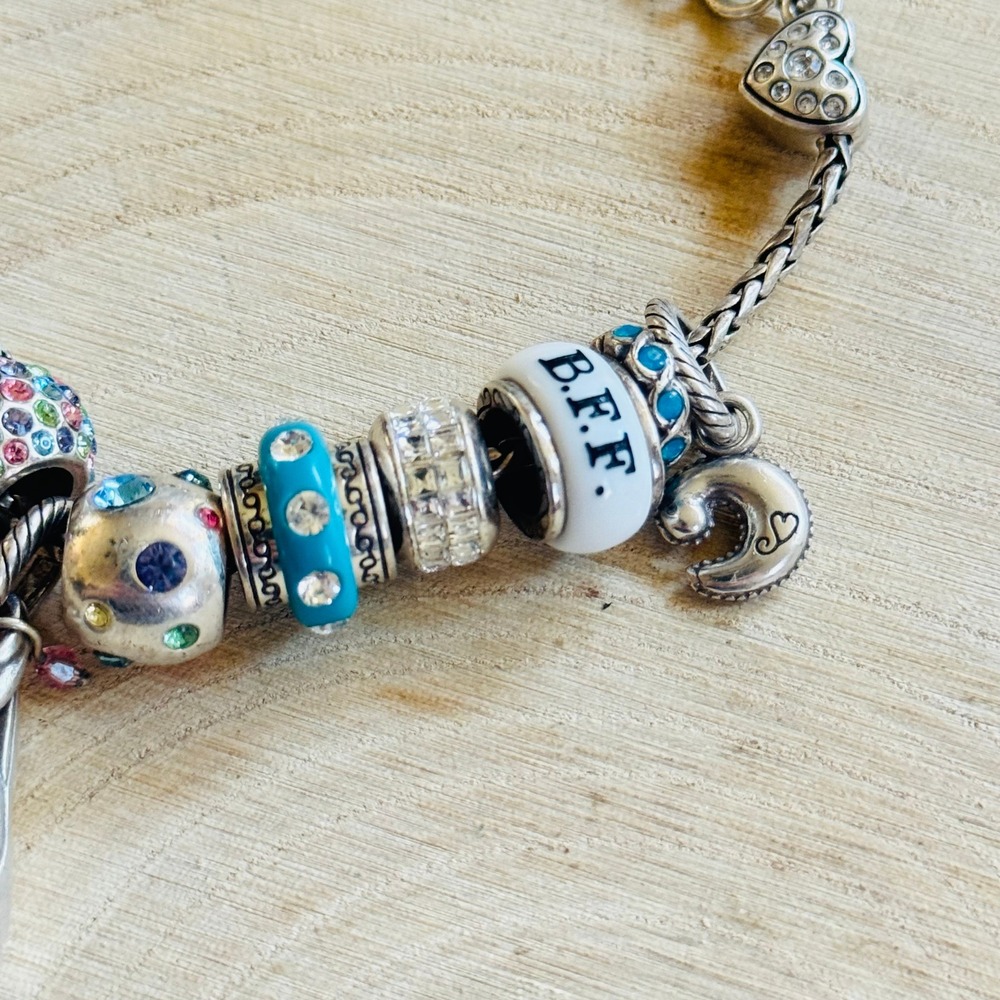 Brighton charm rope chain blue Bracelet Signed BFF Ballet crystal 7 charms 7" - Picture 4 of 6